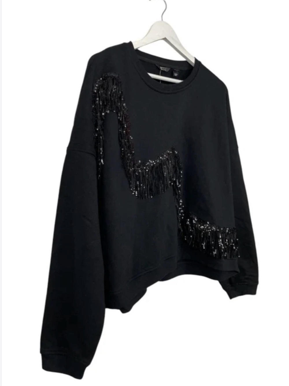Black Sequin Fringe Crewneck Sweatshirt